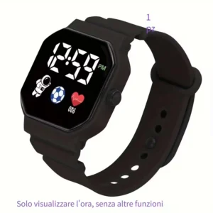 Orologio digitale NERO quadrato motivo calcistico cinturino resistente