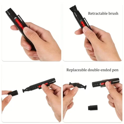 1x Strumento Pulizia Lenti Sistema Compatto Nero Rosso Portatile
