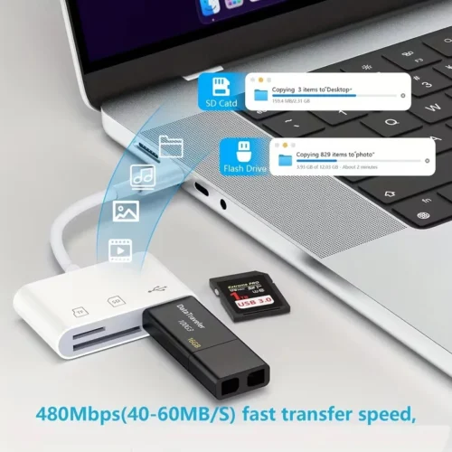 LETTORE SCHEDA MULTIPORTA PER SMARTPHONE TABLET OTG USB-C ADATTATORE SCHEDE SD