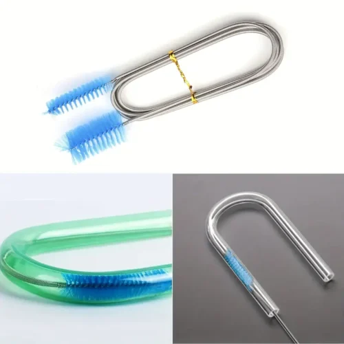 Spazzola Pulizia Acquario 2mt Acciaio Inox Nylon Doppia Testa Flessibili Filtri