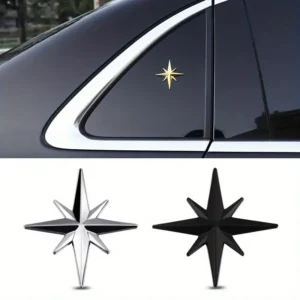 2pz Bussola Universale CROMATA Auto Emblema Stella Ottagonale Adesivo Metallico