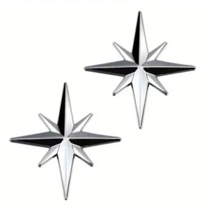 2pz Bussola Universale CROMATA Auto Emblema Stella Ottagonale Adesivo Metallico