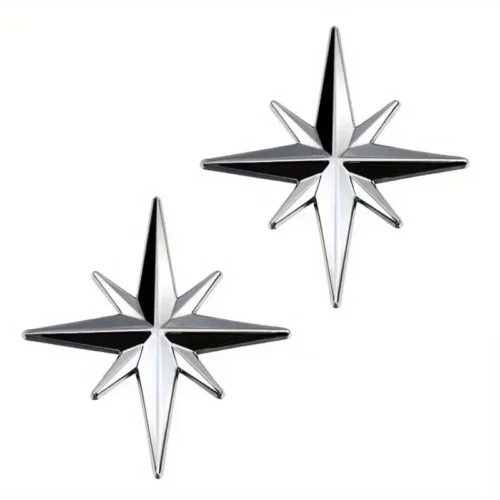 2pz Bussola Universale CROMATA Auto Emblema Stella Ottagonale Adesivo Metallico