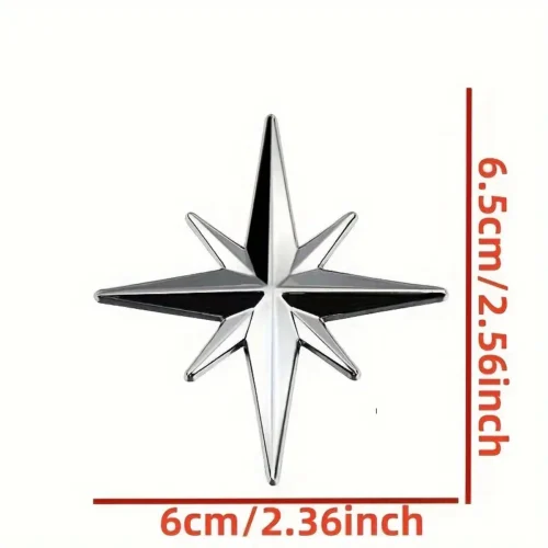 2pz Bussola Universale CROMATA Auto Emblema Stella Ottagonale Adesivo Metallico