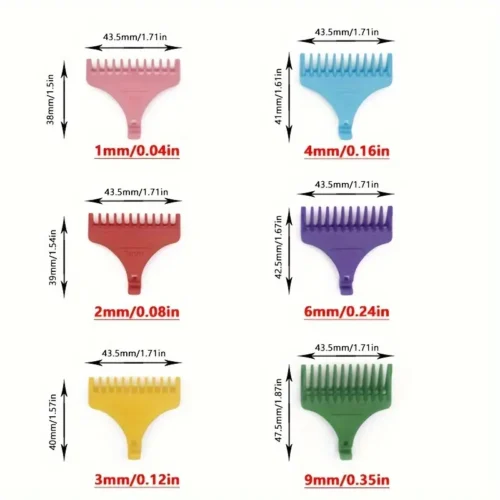 Set Pettini Limite Tagliacapelli T9 Universale Barbiere 1/2/3/4/6/9mm Colorati