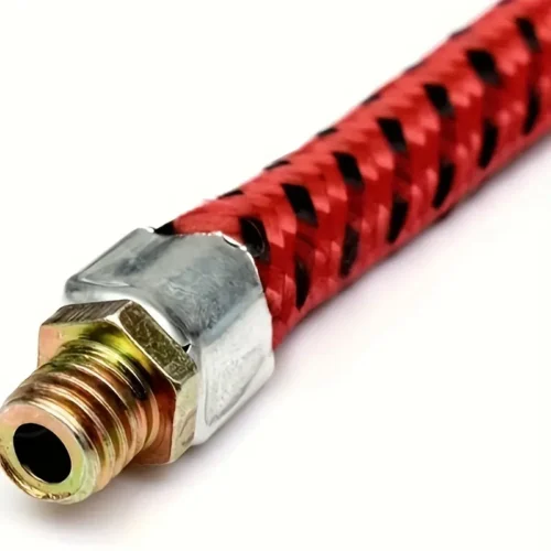 Tubo Flessibile ROSSO Pompa Bicicletta Fibra 60cm Connettore Metallo