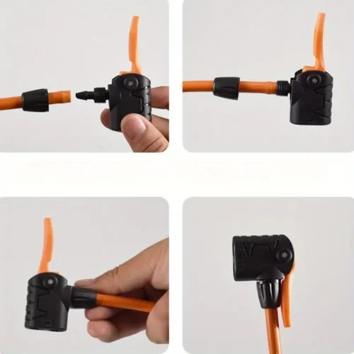 Doppia Estremità Inflatore Pompa Pneumatici Bicicletta Arancio Nero Universale