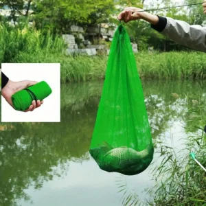 Borsa Pesca Rete Chiusura Coulisse Verde Pieghevole Asciugatura Rapida Leggera