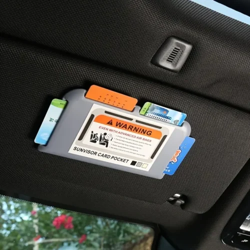 1470-1.webp Clip Carte Parasole Auto BEIGE Porta Biglietti Visita Adesivo Universale