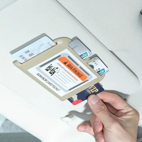 Clip Carte Parasole Auto BEIGE Porta Biglietti Visita Adesivo Universale