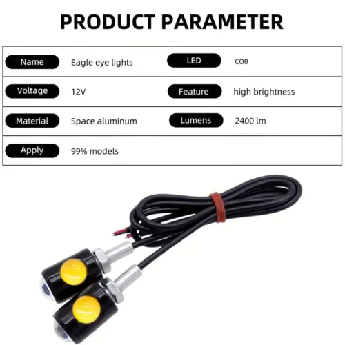 2 Luci LED GIALLE Aquila COB Mini Alta Luminosità 12V Auto Moto Camion