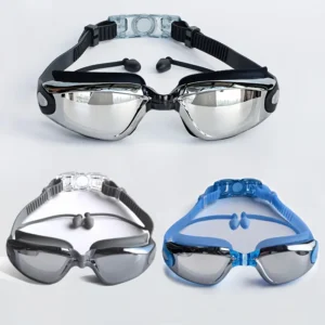 Occhialini Nuoto Antiappannamento GRIGIO Tappi Orecchie Cinghia Regolabile