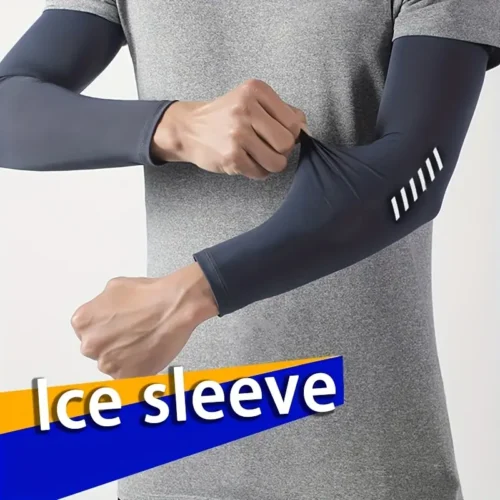 Maniche Sportive Leggere Traspiranti Uomo L Tessuto Seta Nylon NERO