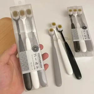 Set 3pz Spazzolini Giapponesi Testa Larga Setole Morbide Manico Ergonomico