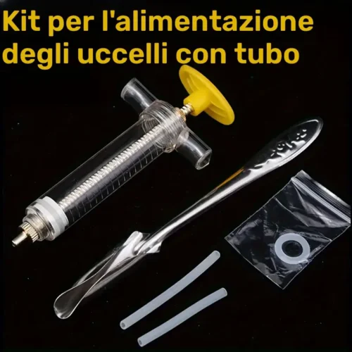 Kit Siringa Alimentazione Uccelli ABS Tubo Morbido Misurino Cucchiaio 50ml