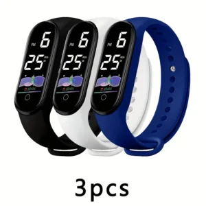 3PZ MIX Orologio Digitale LED Sport Touch Screen Cinturino PVC Durevole