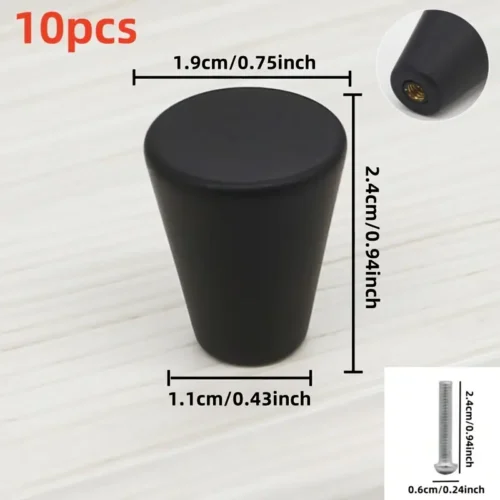 5pz Maniglia Plastica NERA Conica Foro Singolo Trascinante Cassetto Armadio