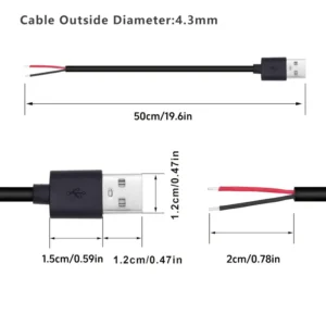 2pz Cavo USB Maschio 2 Pin Spago Nudo Riparazione LED Ventola 50cm