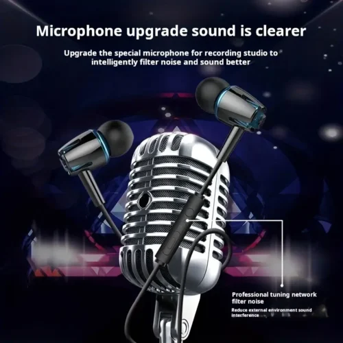 1pz Cuffie Filo Alta Qualità Semi-Interne Microfono Bassi 3.5mm