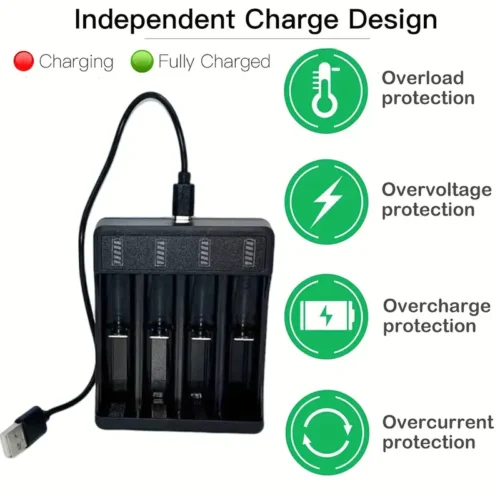 1pz Caricabatterie Universale 4 Slot USB LED Batterie Litio AA AAA