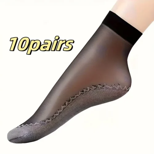 10 Paia Calzini Gamba NERI Rete Trasparente Poliestere Elasticizzato