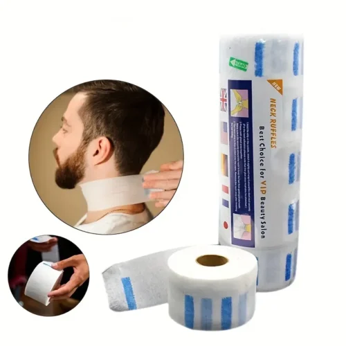 2 collari barbiere collo taglio capelli salon righe bianche blu monouso