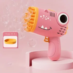 PISTOLA SPARABOLLE DI SAPONE 40 FORI A FORMA DI DINOSAURO PER BAMBINE ROSA