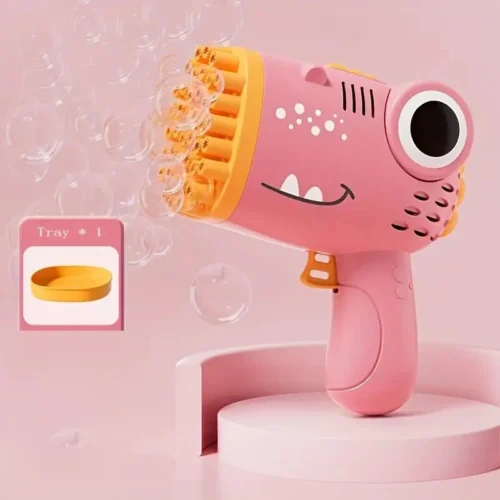 PISTOLA SPARABOLLE DI SAPONE 40 FORI A FORMA DI DINOSAURO PER BAMBINE ROSA