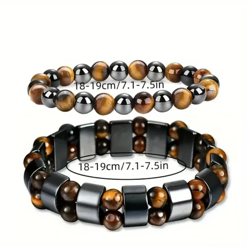 Bracciale protezione doppia pietra occhio di tigre e obsidiana braccialetto