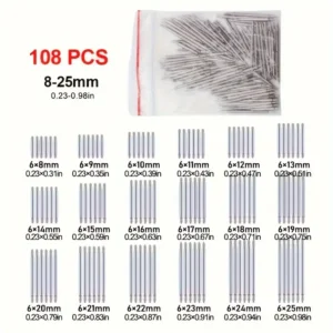 Kit riparazione cinturini orologi 108 pezzi perni metallo gioielli scarpe