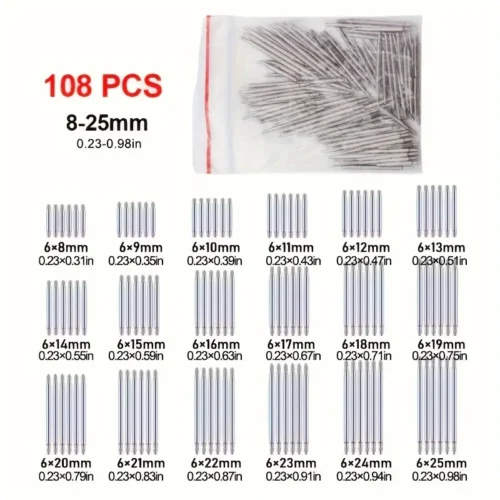 Kit riparazione cinturini orologi 108 pezzi perni metallo gioielli scarpe