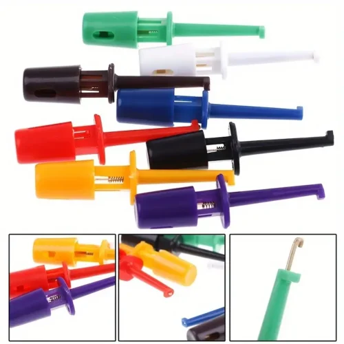 Set 10 sondine multimetro clip gancio pinze plastica durevoli laboratorio