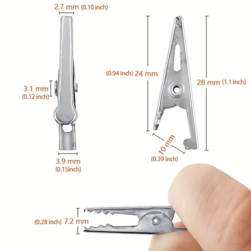 50x clip coccodrillo metallo 28mm morsetti molla test elettrici laboratorio