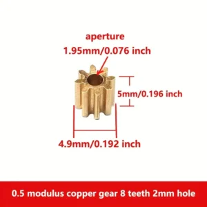 Set 5 ingranaggi rame modulo 0,5 8 denti apertura 2mm metallo fai-da-te