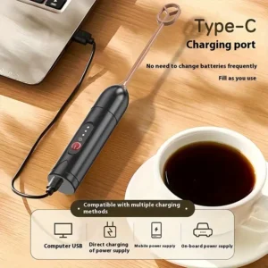 Frullatore elettrico ricaricabile latte schiumatoio miscelatore USB NERO