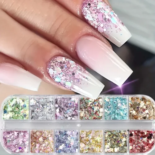 12 griglie paillettes esagonali glitter iridescenti decorazioni unghie
