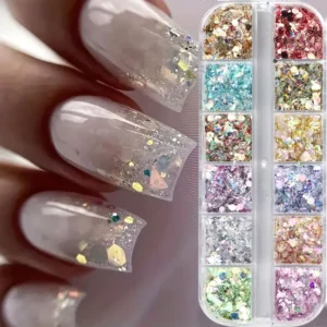 12 griglie paillettes esagonali glitter iridescenti decorazioni unghie