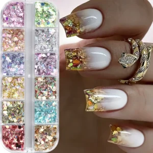 12 griglie paillettes esagonali glitter iridescenti decorazioni unghie