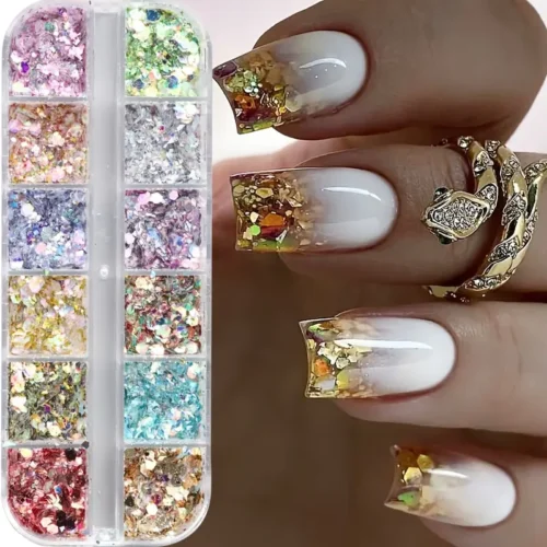 12 griglie paillettes esagonali glitter iridescenti decorazioni unghie