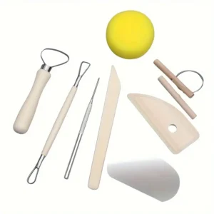 Set 8 utensili ceramica legno modellatura scultura argilla cera