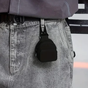 Borsa tracolla senza mani clip cintura zipper resistente portachiavi nero