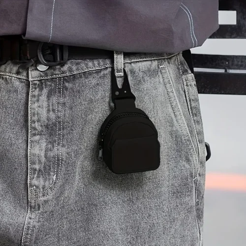 Borsa tracolla senza mani clip cintura zipper resistente portachiavi nero