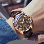 1x orologio polso uomo quadrato pelle sintetica batteria elegante casual