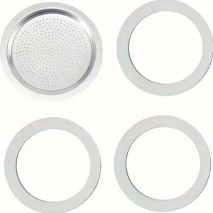 Set 4 guarnizioni silicone filtro moka espresso 6 tazze alluminio acciaio