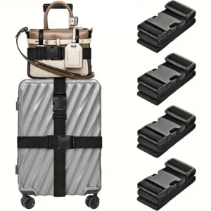 2x Cinghie Bagagli Poliestere Spandex Regolabili Antifurto Viaggio NERE