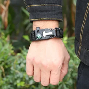 1x Braccialetto 5in1 Bussola Fischietto Accendifuoco Corda Taglio Campeggio