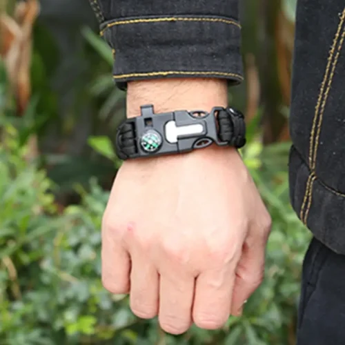 1x Braccialetto 5in1 Bussola Fischietto Accendifuoco Corda Taglio Campeggio