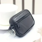 1x Portafoglio Uomo simil Pelle Nero Cerniera Portachiavi Compatto Minimalista