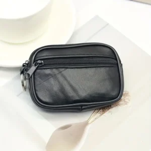 1x Portafoglio Uomo simil Pelle Nero Cerniera Portachiavi Compatto Minimalista