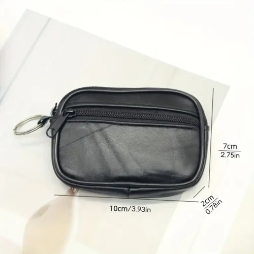 1x Portafoglio Uomo simil Pelle Nero Cerniera Portachiavi Compatto Minimalista